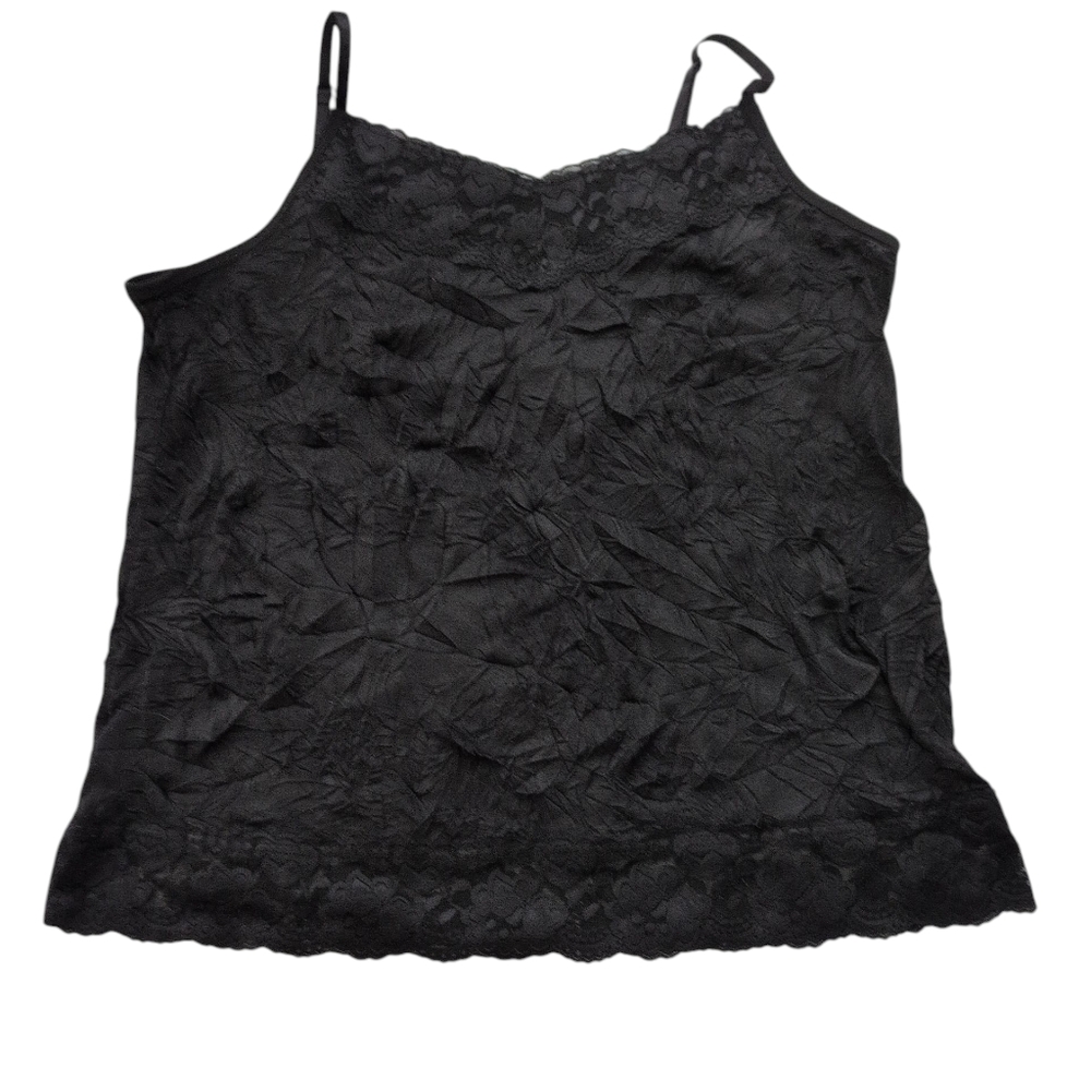 Dress Barn TankTop Womens 2X‎ Black Cami Lace  Boho Crinkled Gothic V-neck
